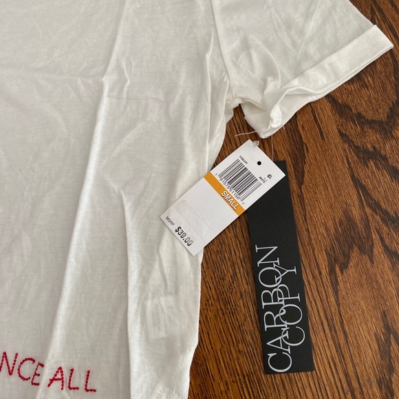 Carbon Copy Embroidered Dream All Day Dance All Night White TShirt Women’s S NWT - Picture 4 of 9